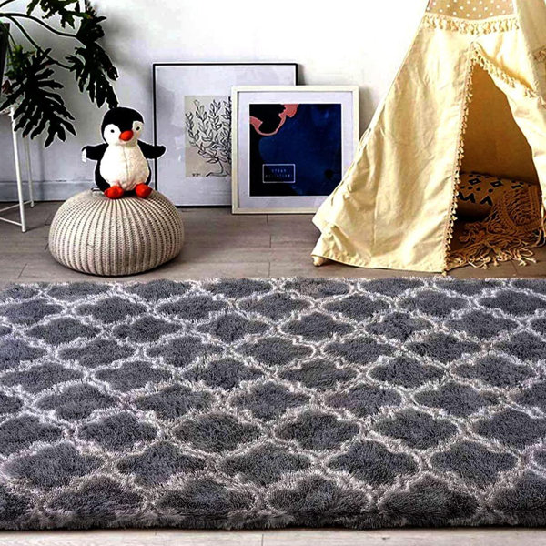 Winston Porter Jakhyla Faux Fur Grey/White Rug Wayfair